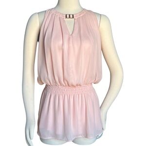 Sleeveless Pink Top with Keyhole Neckline And Smocked Waist Blouson Bodice Sz M